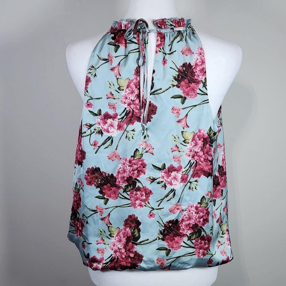 Floral Halter Top Womens Medium Satin Bubble Hem Blouse Romantic Prairie Cottage - Picture 5 of 15